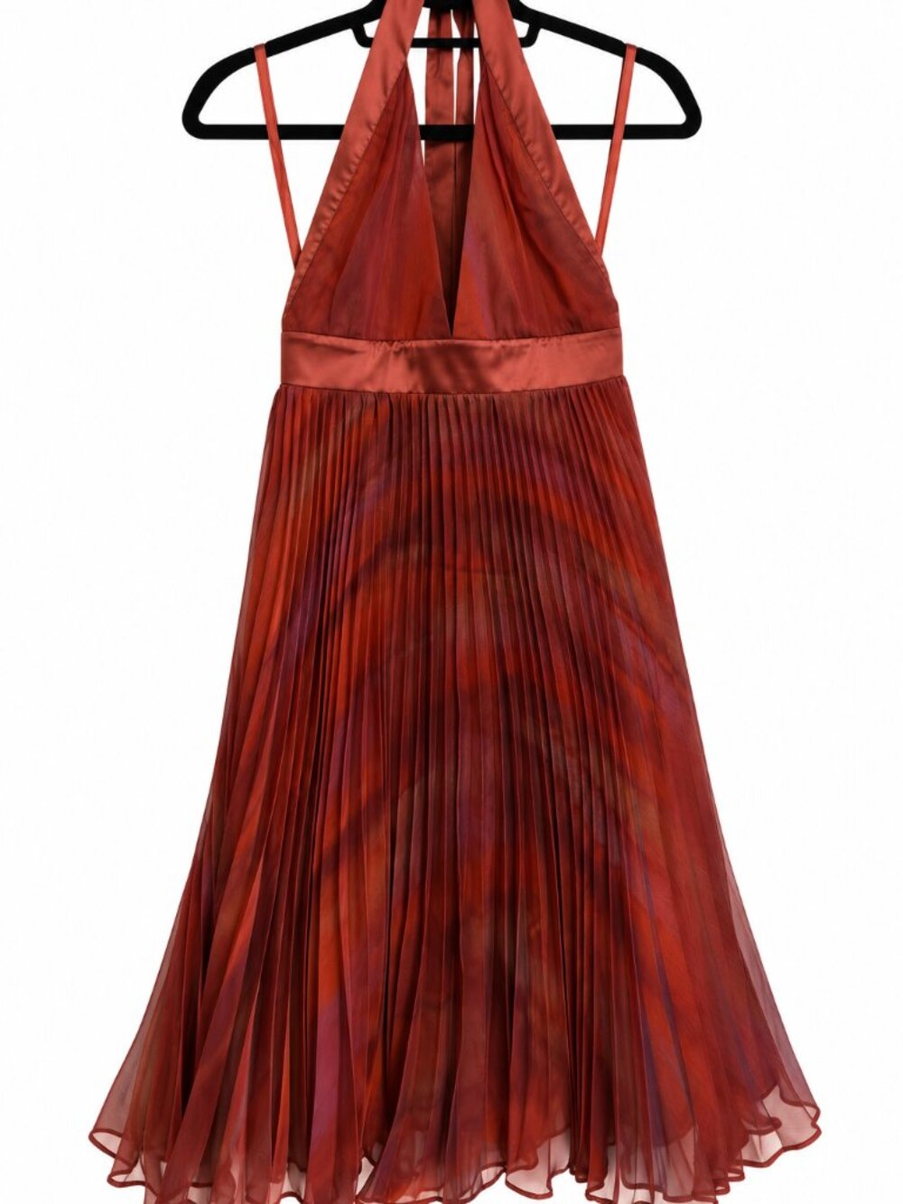 BCBGeneration Y2K Burgundy Plunging Halter Pleated Cocktail Dress Size 6